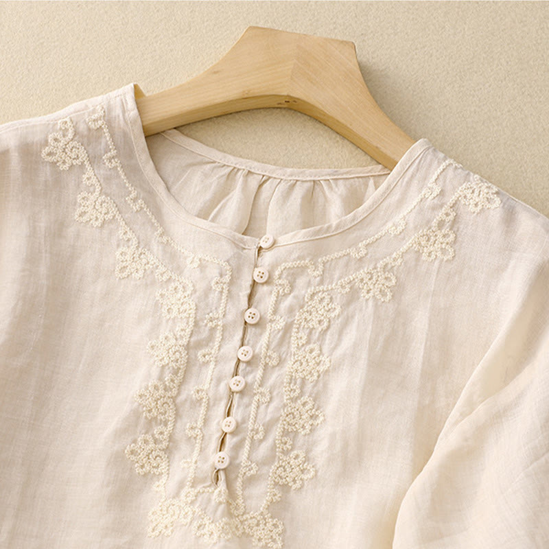 Koszula damska z krótkim rękawem i prostym wzorem żabiej klamry „Buddha Stones” - image 9