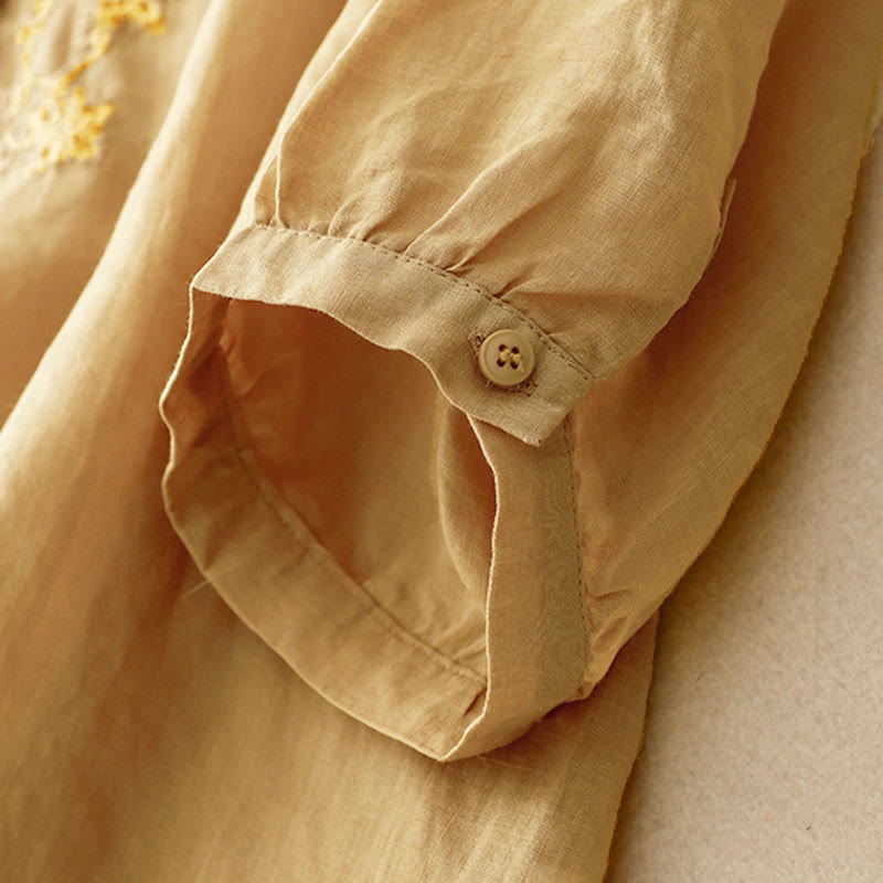 Koszula damska z krótkim rękawem i prostym wzorem żabiej klamry „Buddha Stones” - image 13