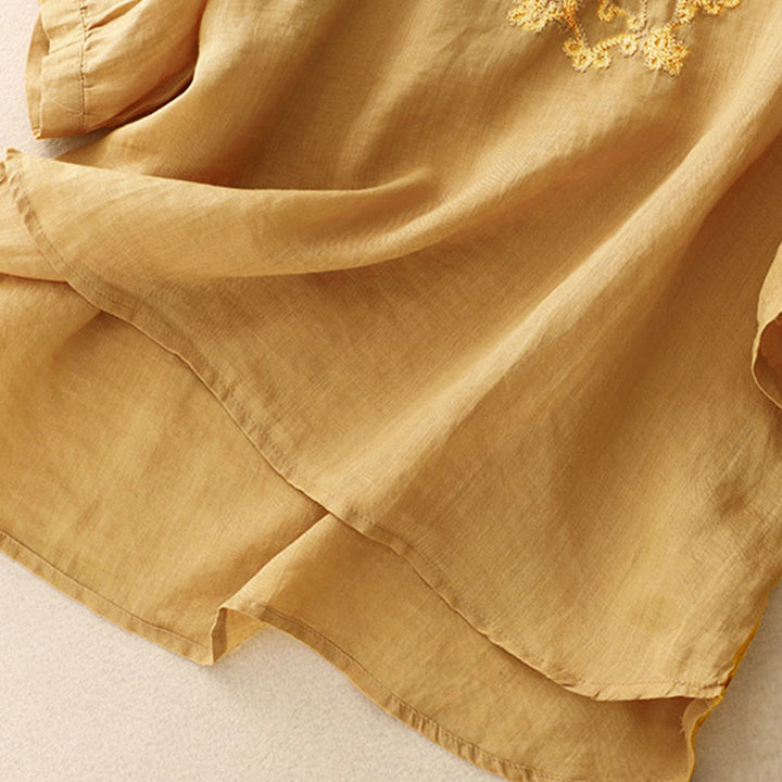 Koszula damska z krótkim rękawem i prostym wzorem żabiej klamry „Buddha Stones” - image 14