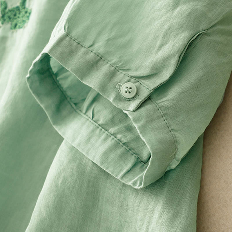 Koszula damska z krótkim rękawem i prostym wzorem żabiej klamry „Buddha Stones” - image 20