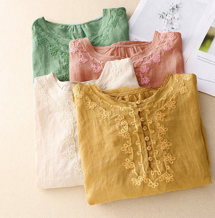 Koszula damska z krótkim rękawem i prostym wzorem żabiej klamry „Buddha Stones” - image 24