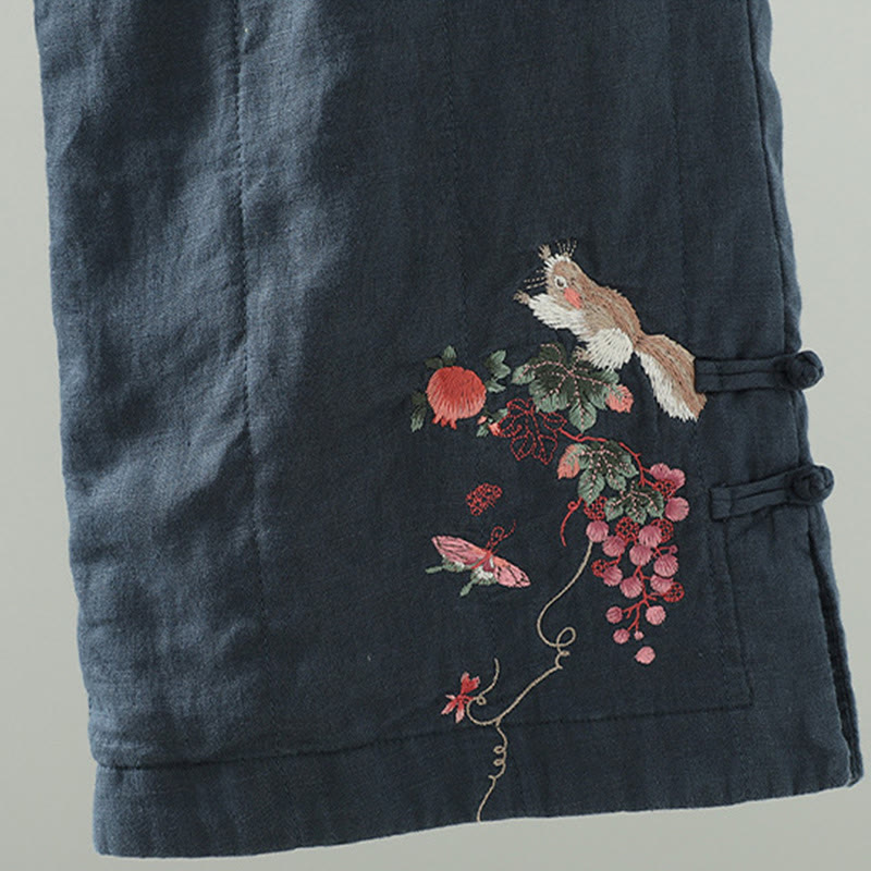 Spodnie damskie z szerokimi nogawkami i kieszeniami, haftowane żaby z Buddha Stones - image 4