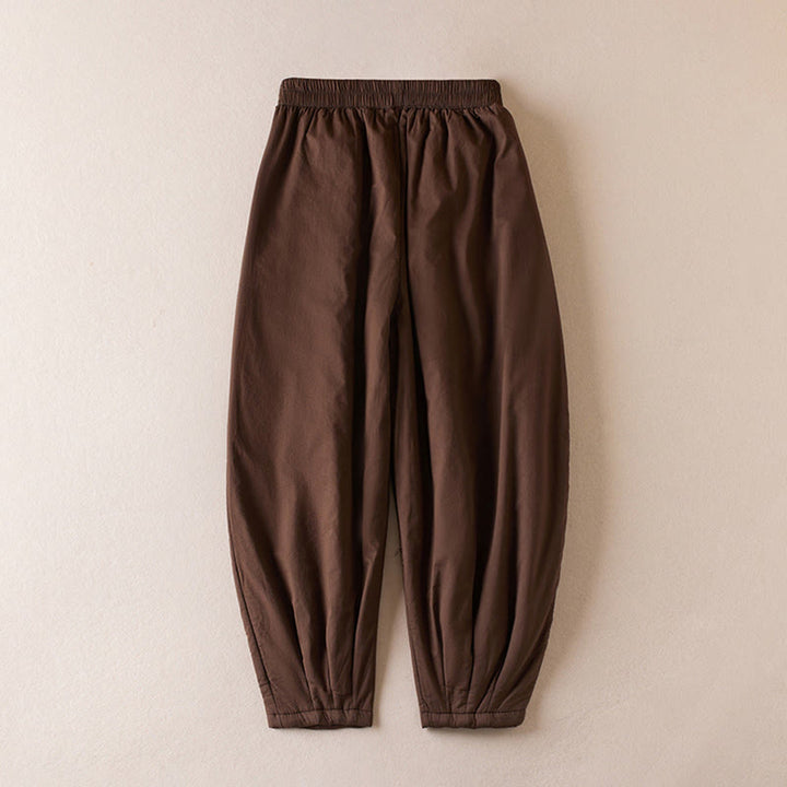 Damskie spodnie haremowe z grubej bawełny z kieszeniami i gładkimi, bawełnianymi watami w kolorze Buddha Stones - image 9