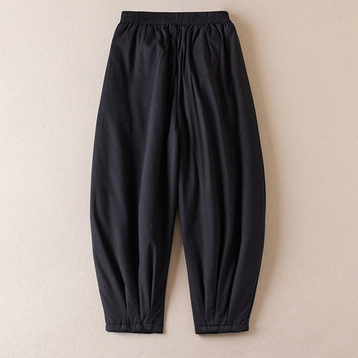 Damskie spodnie haremowe z grubej bawełny z kieszeniami i gładkimi, bawełnianymi watami w kolorze Buddha Stones - image 23