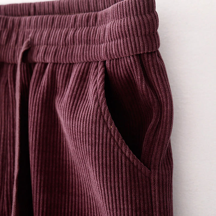 Spodnie damskie z bawełny Buddha Stones Casual Corduroy Cotton-Pitch z kieszeniami - image 15