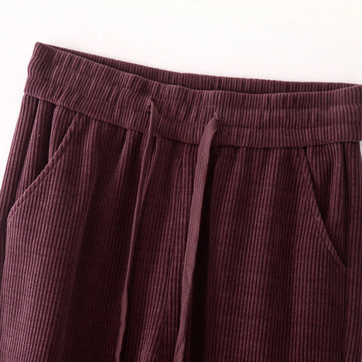 Spodnie damskie z bawełny Buddha Stones Casual Corduroy Cotton-Pitch z kieszeniami - image 14