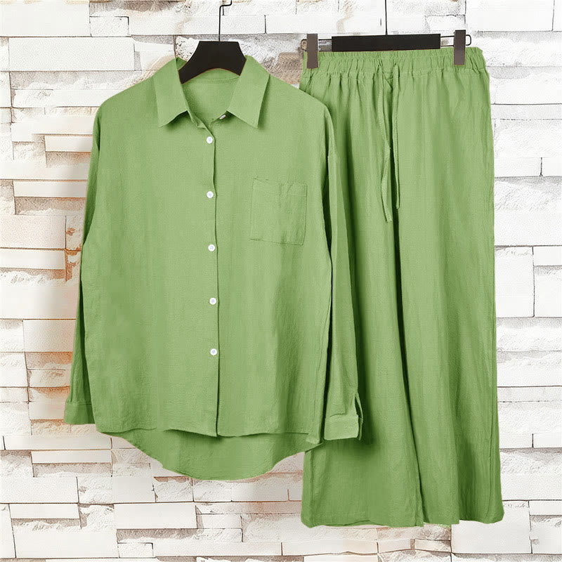 Buddha Stones 2 szt. Koszula z długim rękawem z kieszeniami Spodnie ze ściągaczem Medytacja Bawełna Lniana Odzież Damska Zestaw - image 5