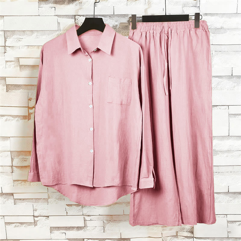 Buddha Stones 2 szt. Koszula z długim rękawem z kieszeniami Spodnie ze ściągaczem Medytacja Bawełna Lniana Odzież Damska Zestaw - image 11