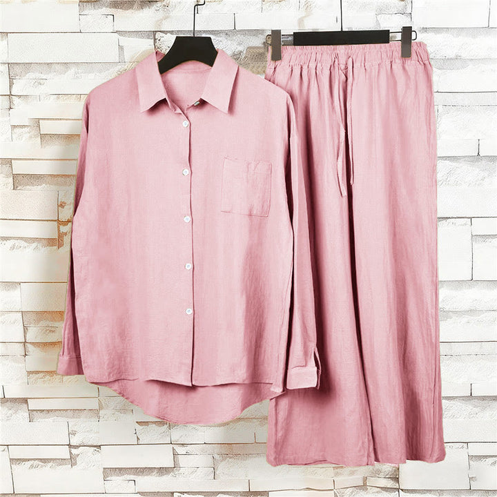 Buddha Stones 2 szt. Koszula z długim rękawem z kieszeniami Spodnie ze ściągaczem Medytacja Bawełna Lniana Odzież Damska Zestaw - image 11