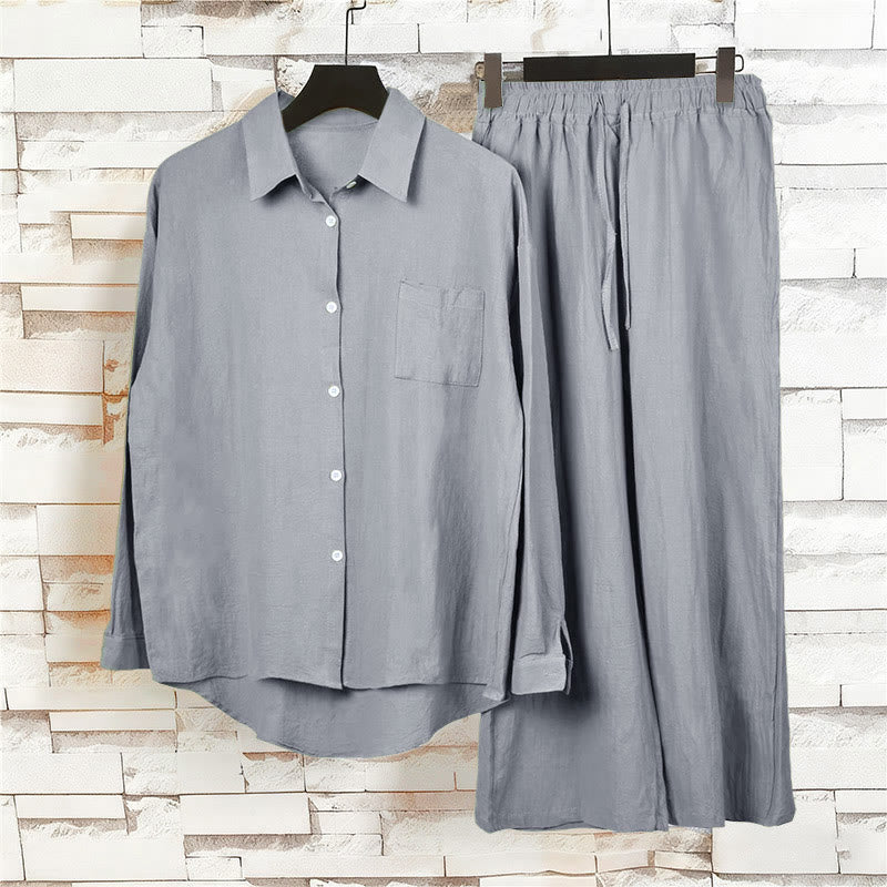 Buddha Stones 2 szt. Koszula z długim rękawem z kieszeniami Spodnie ze ściągaczem Medytacja Bawełna Lniana Odzież Damska Zestaw - image 52