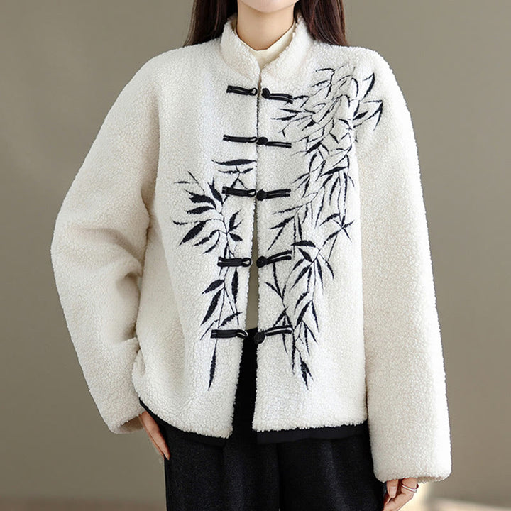 Damska haftowana kurtka z długim rękawem z grubej bawełny z Buddha Stones i kieszeniami - image 1