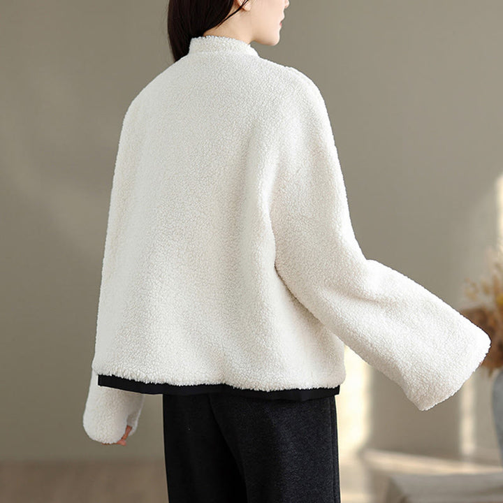 Damska haftowana kurtka z długim rękawem z grubej bawełny z Buddha Stones i kieszeniami - image 3