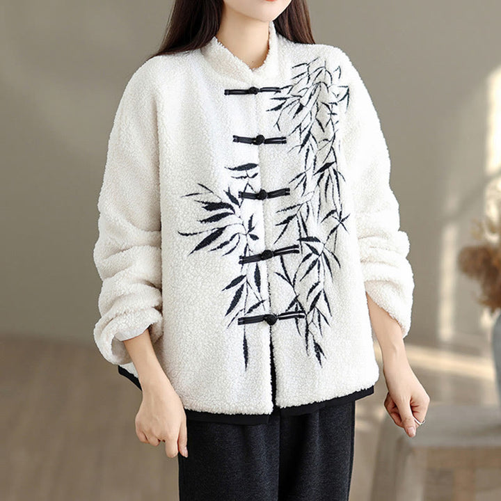 Damska haftowana kurtka z długim rękawem z grubej bawełny z Buddha Stones i kieszeniami - image 2