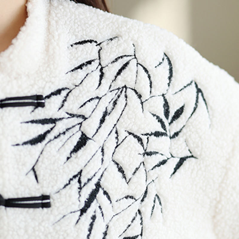 Damska haftowana kurtka z długim rękawem z grubej bawełny z Buddha Stones i kieszeniami - image 8