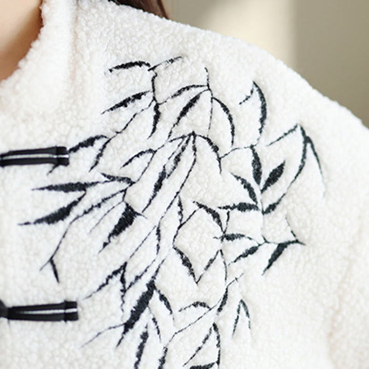 Damska haftowana kurtka z długim rękawem z grubej bawełny z Buddha Stones i kieszeniami - image 8