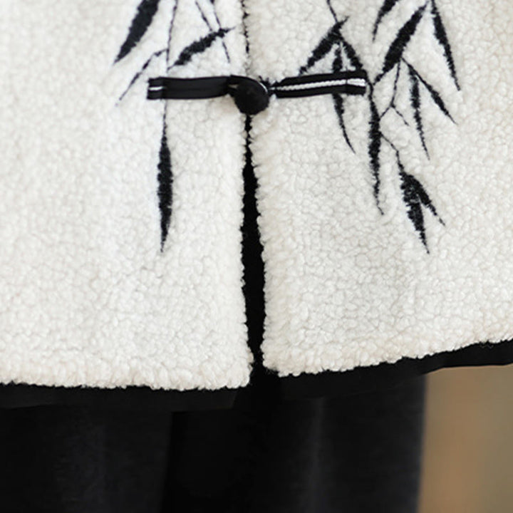 Damska haftowana kurtka z długim rękawem z grubej bawełny z Buddha Stones i kieszeniami - image 9