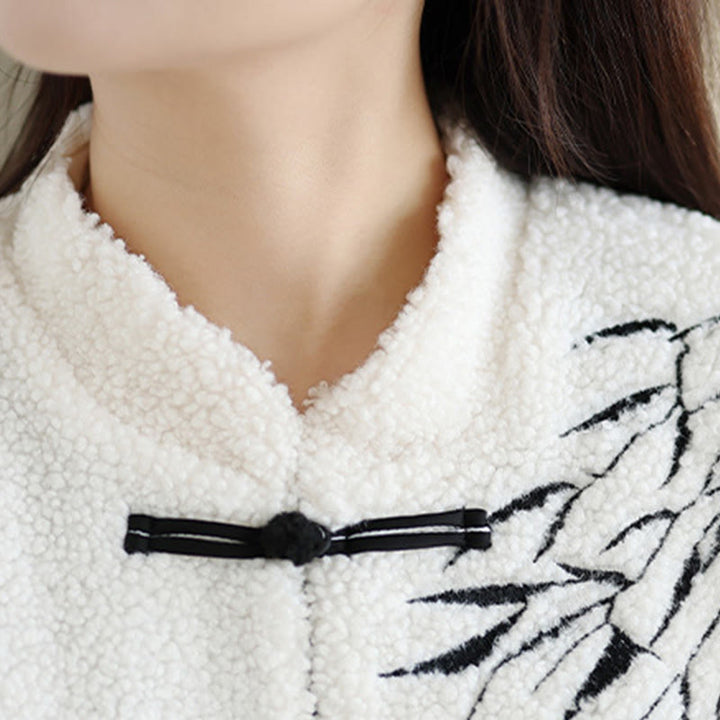 Damska haftowana kurtka z długim rękawem z grubej bawełny z Buddha Stones i kieszeniami - image 10