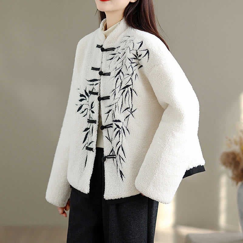 Damska haftowana kurtka z długim rękawem z grubej bawełny z Buddha Stones i kieszeniami - image 6