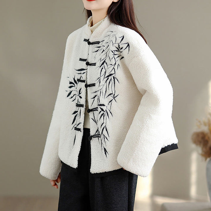 Damska haftowana kurtka z długim rękawem z grubej bawełny z Buddha Stones i kieszeniami - image 6