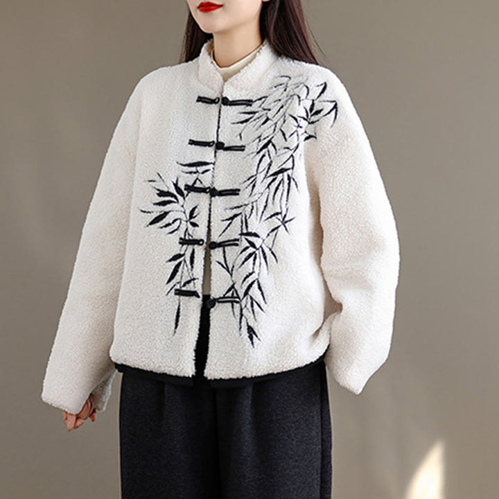 Damska haftowana kurtka z długim rękawem z grubej bawełny z Buddha Stones i kieszeniami - image 5