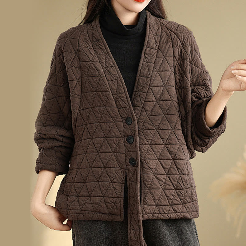 Kurtka damska z długim rękawem i kieszeniami z grubej bawełny "Buddha Stones" z guzikami - image 1