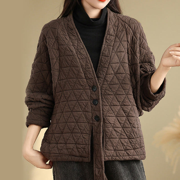 Kurtka damska z długim rękawem i kieszeniami z grubej bawełny "Buddha Stones" z guzikami - image 1