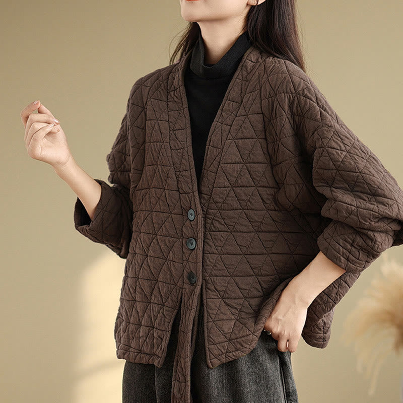 Kurtka damska z długim rękawem i kieszeniami z grubej bawełny "Buddha Stones" z guzikami - image 2