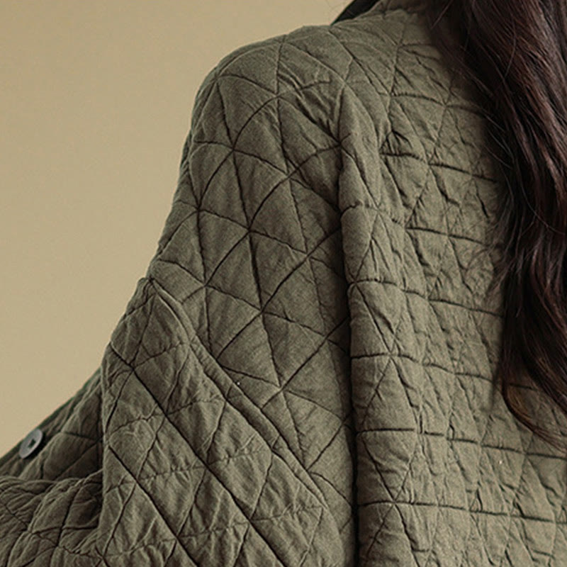 Kurtka damska z długim rękawem i kieszeniami z grubej bawełny "Buddha Stones" z guzikami - image 11