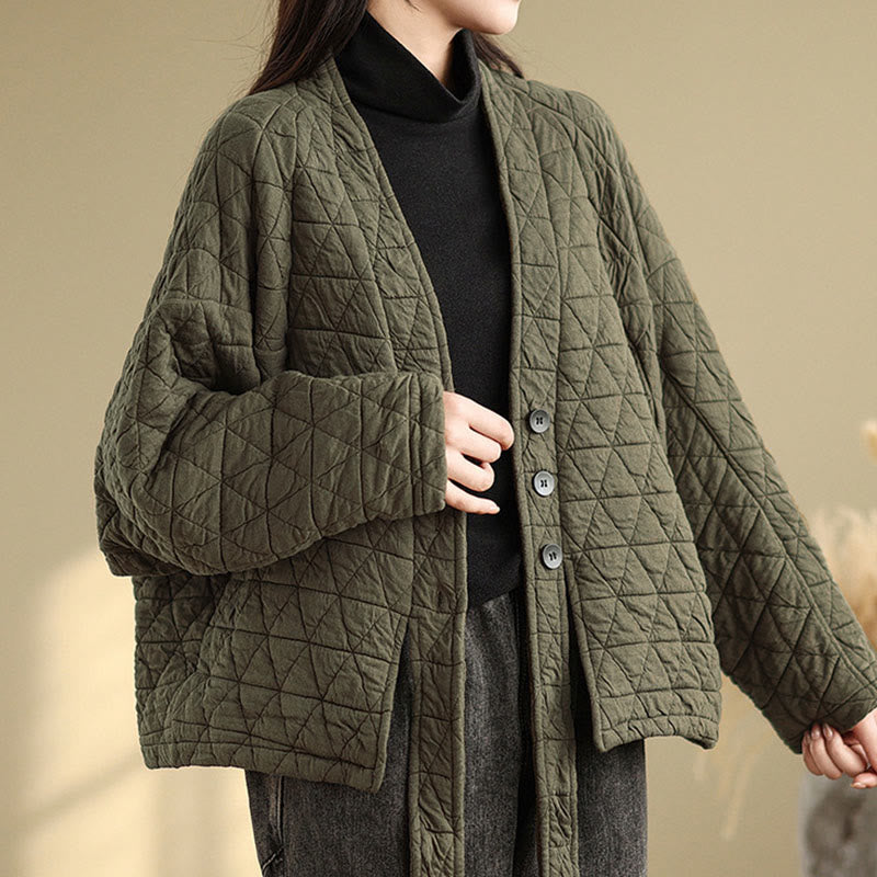 Kurtka damska z długim rękawem i kieszeniami z grubej bawełny "Buddha Stones" z guzikami - image 5