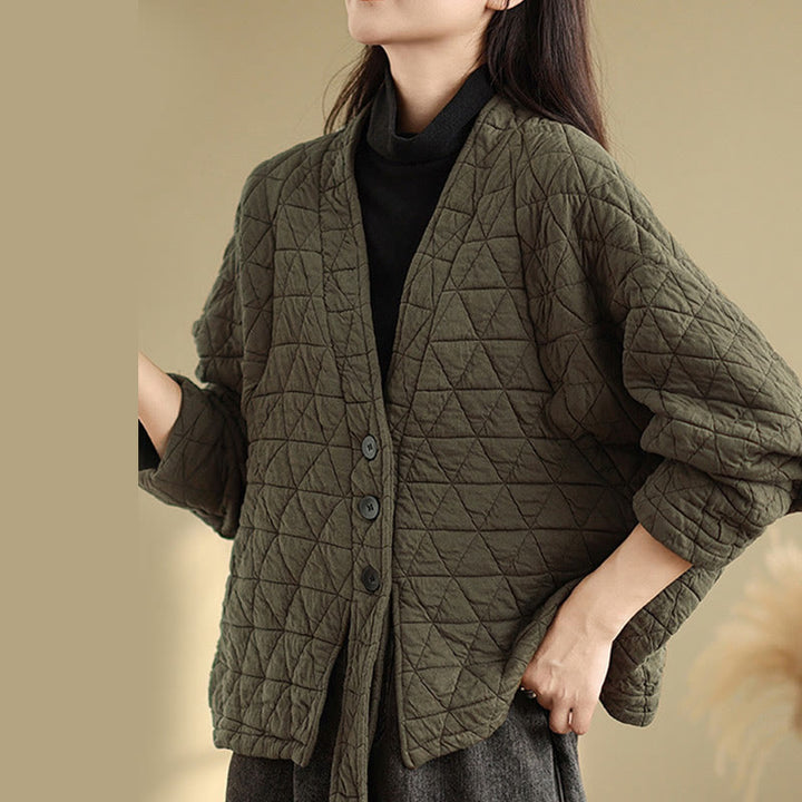 Kurtka damska z długim rękawem i kieszeniami z grubej bawełny "Buddha Stones" z guzikami - image 4