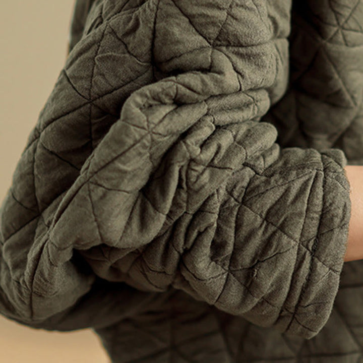 Kurtka damska z długim rękawem i kieszeniami z grubej bawełny "Buddha Stones" z guzikami - image 9