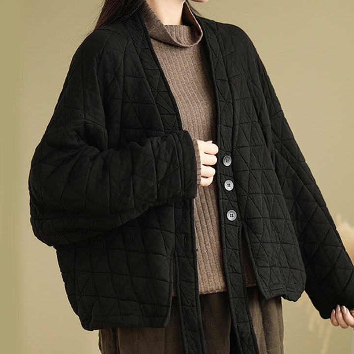 Kurtka damska z długim rękawem i kieszeniami z grubej bawełny "Buddha Stones" z guzikami - image 15