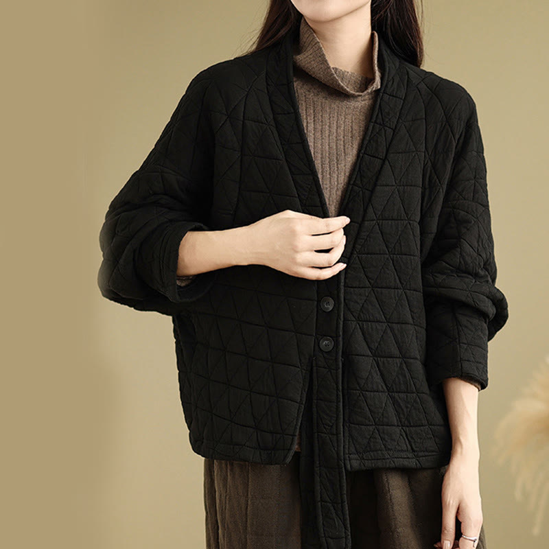 Kurtka damska z długim rękawem i kieszeniami z grubej bawełny "Buddha Stones" z guzikami - image 18