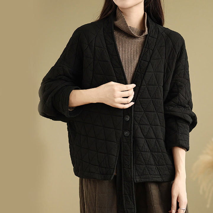 Kurtka damska z długim rękawem i kieszeniami z grubej bawełny "Buddha Stones" z guzikami - image 18