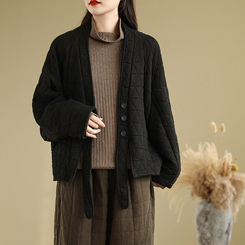 Kurtka damska z długim rękawem i kieszeniami z grubej bawełny "Buddha Stones" z guzikami - image 14