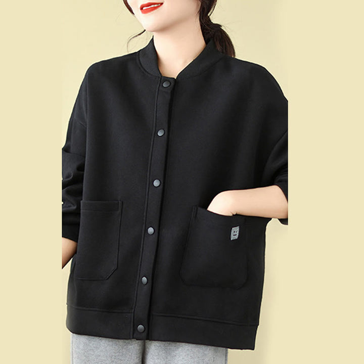 Kurtka damska z bawełny z okrągłym dekoltem i długimi rękawami, z motywem Buddha Stones , z kieszeniami i prostymi guzikami - image 4