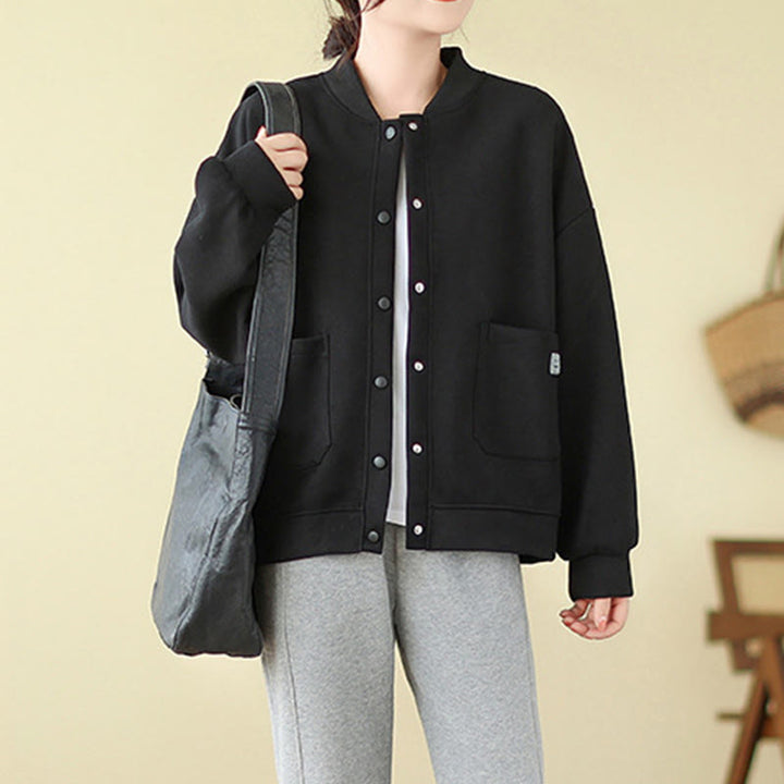 Kurtka damska z bawełny z okrągłym dekoltem i długimi rękawami, z motywem Buddha Stones , z kieszeniami i prostymi guzikami - image 6