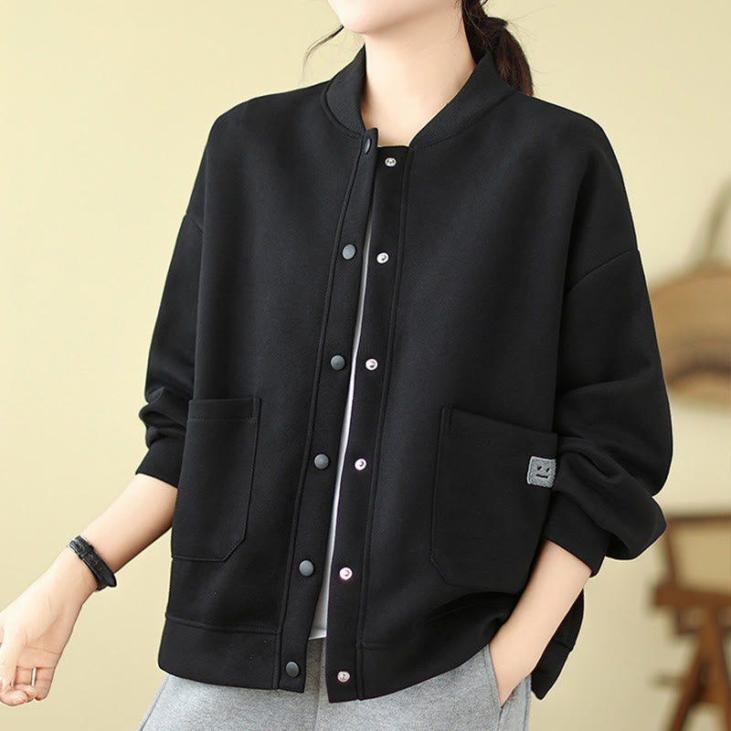 Kurtka damska z bawełny z okrągłym dekoltem i długimi rękawami, z motywem Buddha Stones , z kieszeniami i prostymi guzikami - image 2