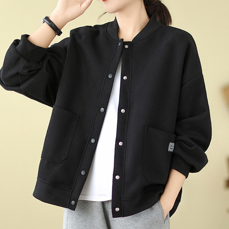 Kurtka damska z bawełny z okrągłym dekoltem i długimi rękawami, z motywem Buddha Stones , z kieszeniami i prostymi guzikami - image 5