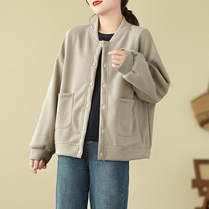 Kurtka damska z bawełny z okrągłym dekoltem i długimi rękawami, z motywem Buddha Stones , z kieszeniami i prostymi guzikami - image 10