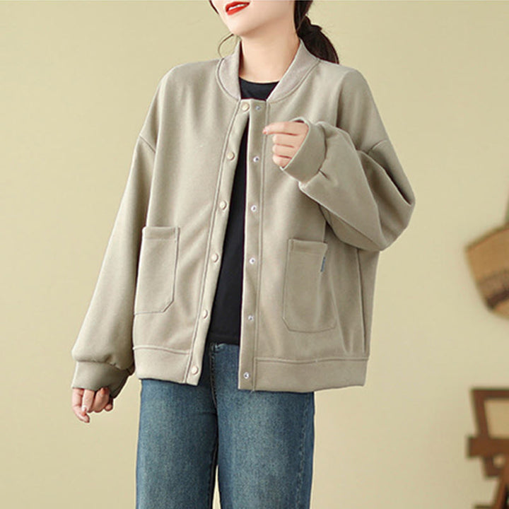 Kurtka damska z bawełny z okrągłym dekoltem i długimi rękawami, z motywem Buddha Stones , z kieszeniami i prostymi guzikami - image 10