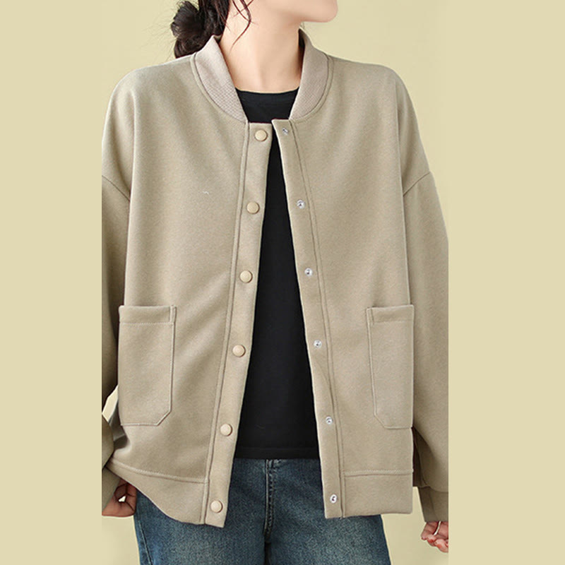 Kurtka damska z bawełny z okrągłym dekoltem i długimi rękawami, z motywem Buddha Stones , z kieszeniami i prostymi guzikami - image 8