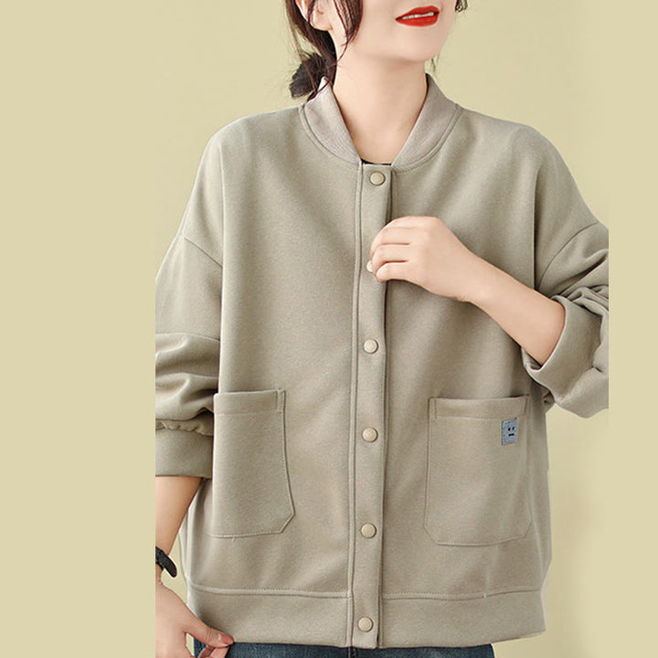 Kurtka damska z bawełny z okrągłym dekoltem i długimi rękawami, z motywem Buddha Stones , z kieszeniami i prostymi guzikami - image 9