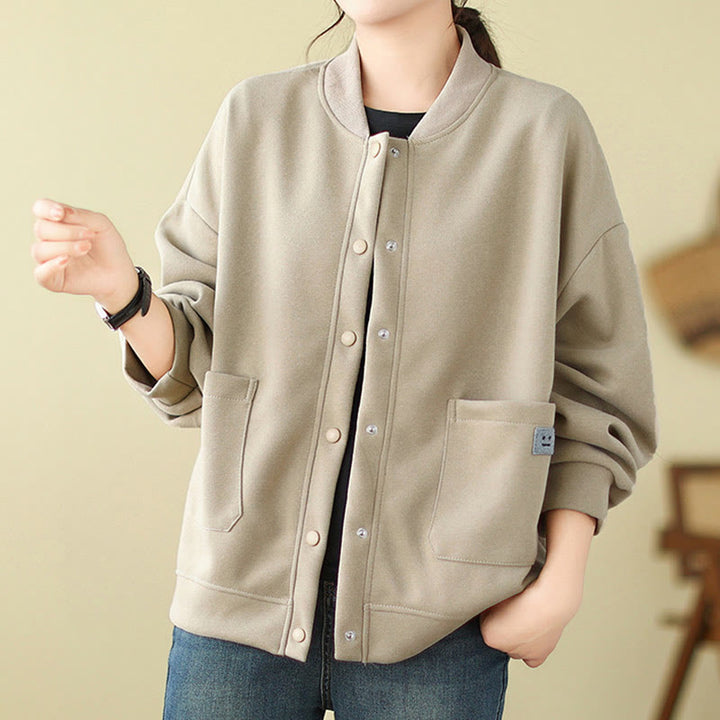 Kurtka damska z bawełny z okrągłym dekoltem i długimi rękawami, z motywem Buddha Stones , z kieszeniami i prostymi guzikami - image 12