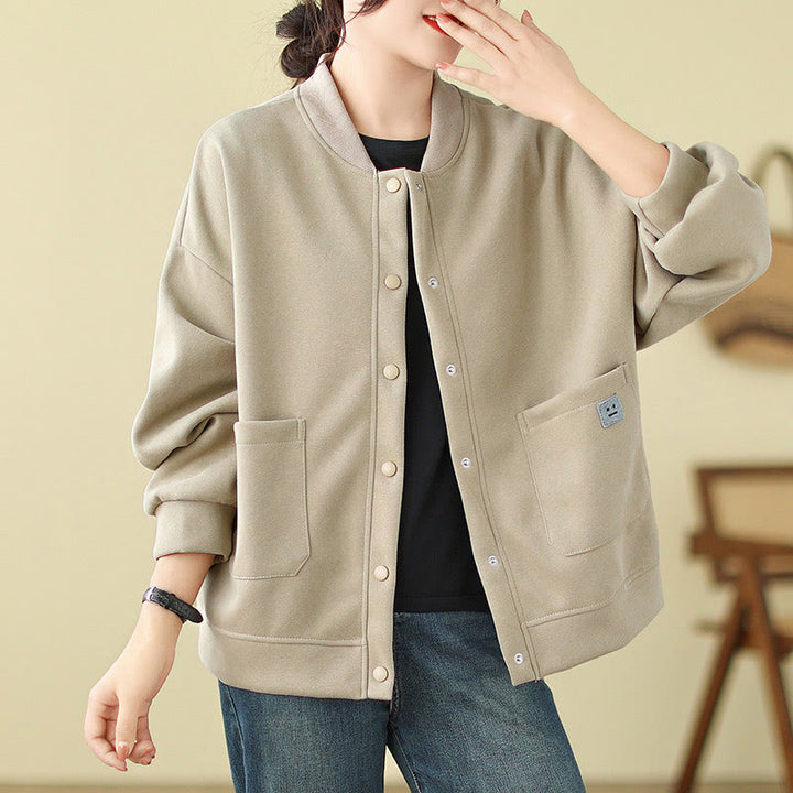 Kurtka damska z bawełny z okrągłym dekoltem i długimi rękawami, z motywem Buddha Stones , z kieszeniami i prostymi guzikami - Beżowy - US12, UK/AU16, EU44 (XL) - image 7