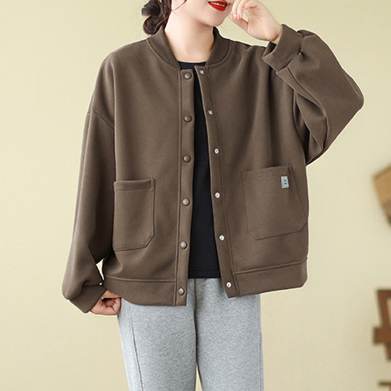 Kurtka damska z bawełny z okrągłym dekoltem i długimi rękawami, z motywem Buddha Stones , z kieszeniami i prostymi guzikami - Sjena - US12, UK/AU16, EU44 (XL) - image 18