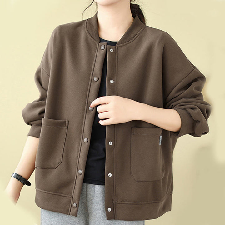 Kurtka damska z bawełny z okrągłym dekoltem i długimi rękawami, z motywem Buddha Stones , z kieszeniami i prostymi guzikami - image 22