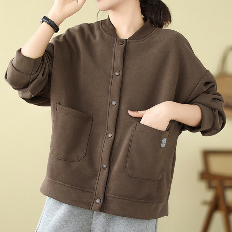 Kurtka damska z bawełny z okrągłym dekoltem i długimi rękawami, z motywem Buddha Stones , z kieszeniami i prostymi guzikami - image 19