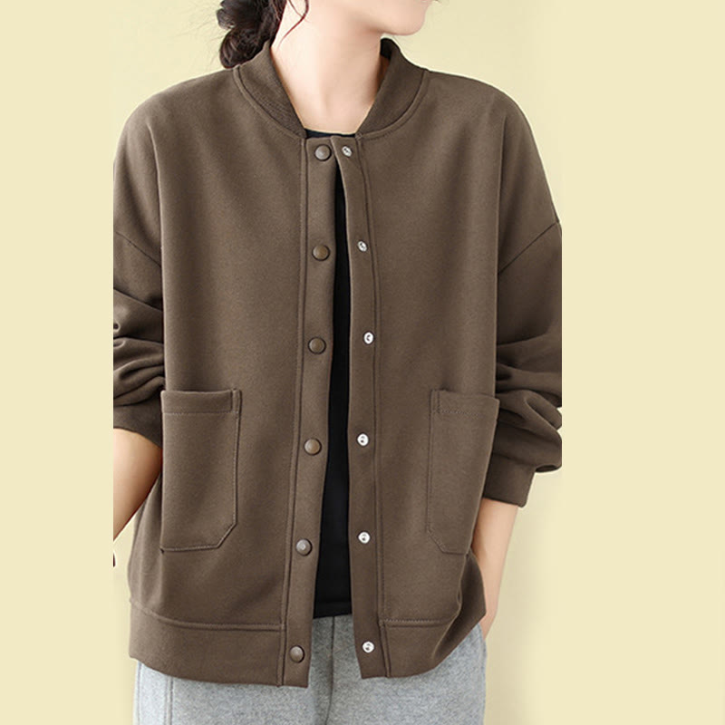 Kurtka damska z bawełny z okrągłym dekoltem i długimi rękawami, z motywem Buddha Stones , z kieszeniami i prostymi guzikami - image 20