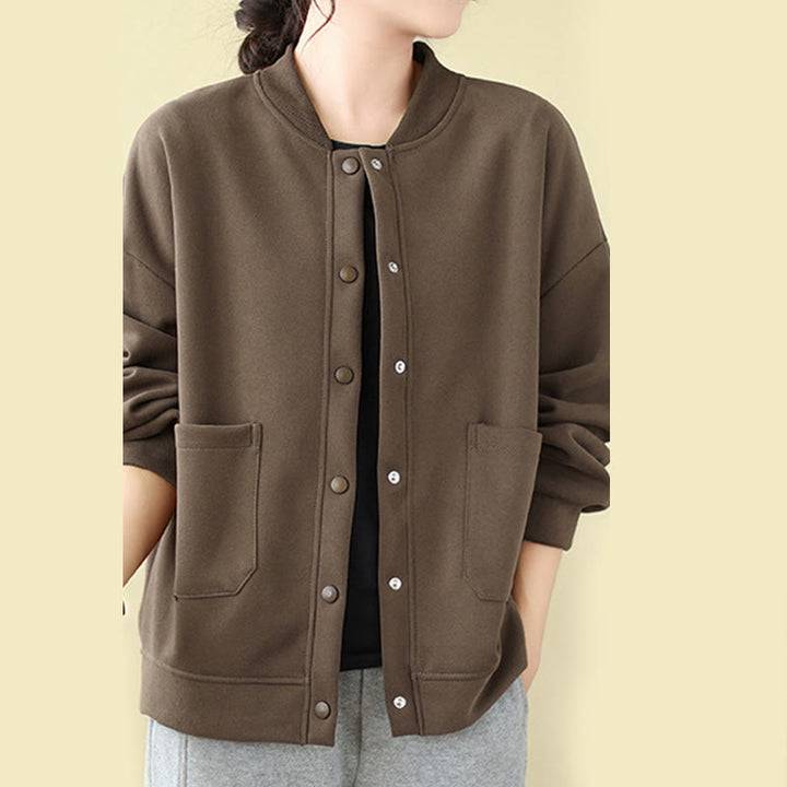 Kurtka damska z bawełny z okrągłym dekoltem i długimi rękawami, z motywem Buddha Stones , z kieszeniami i prostymi guzikami - image 20